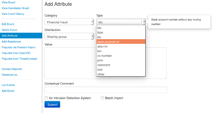 MISP user interface with financial indicators